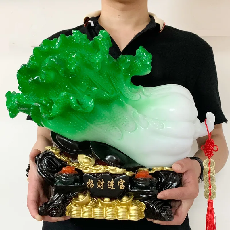 Large Chinese Feng Shui Resin Jade Cabbage Ornaments Luxury Home Decor Plus Jade Cabbage Opening Gift Handicraft Home Decoration