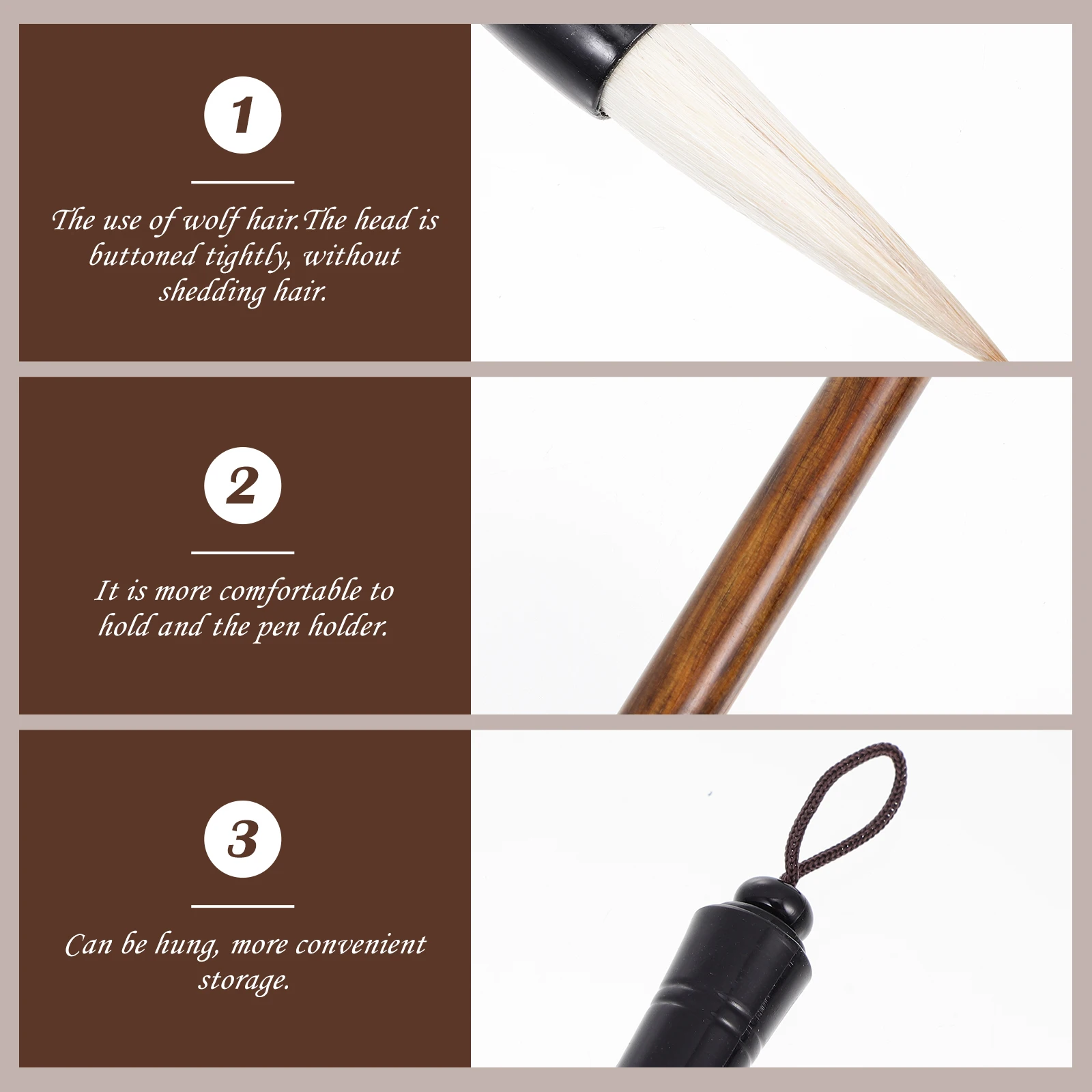 

3pcs Chinese Calligraphy Brush Set Smooth Traditional Wooden Handle Watercolor Sumi Painting Tool For Beginners Gift Stationery
