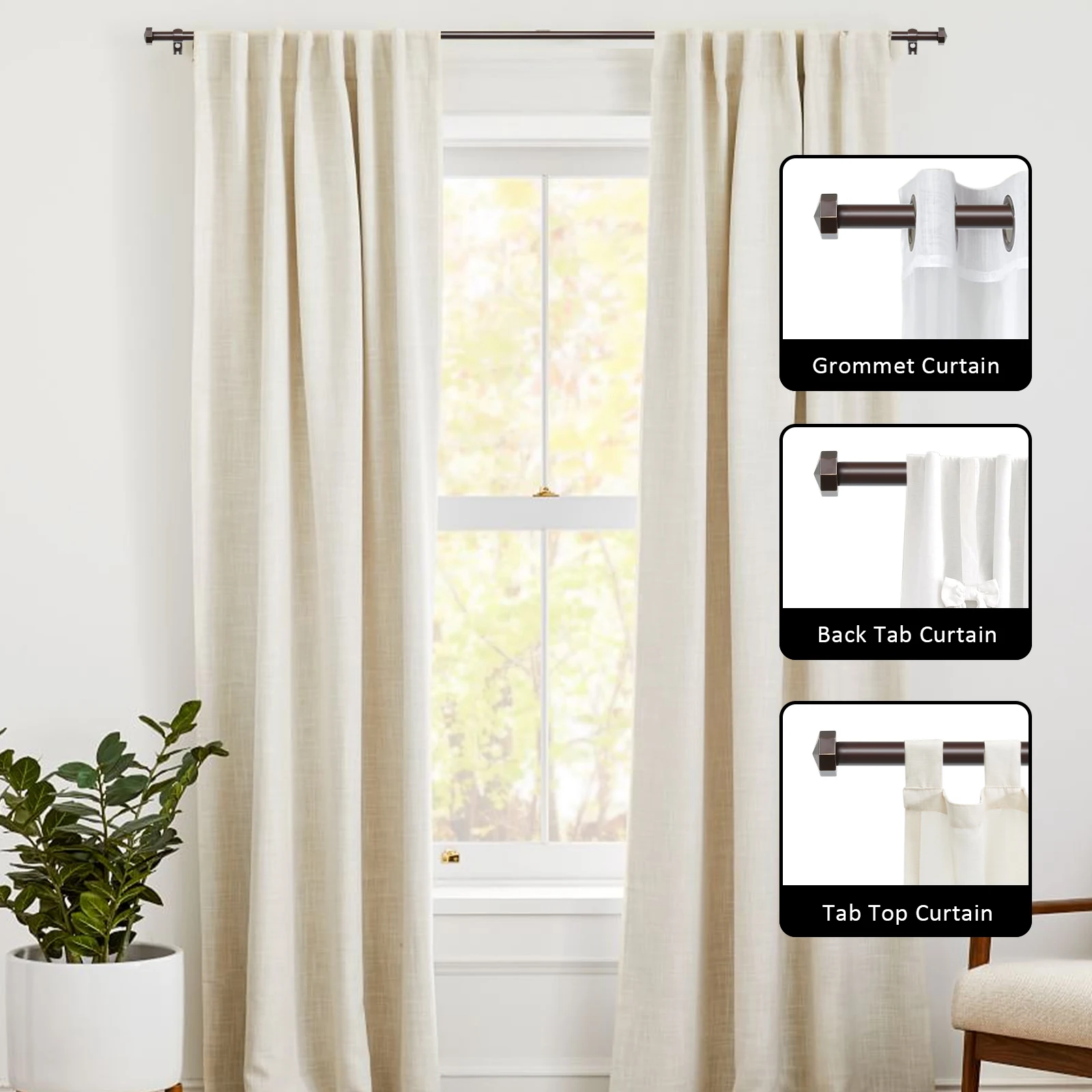 2-Pack 5/8" DiameterSingle Telescopic Curtain Rod Set with Octagonal Finials, 28"-48",48"-84",84"-120"