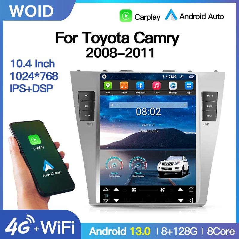 Carplay Android 13 pour Toyota Camry 2007-2011, Auto pour les placements, Écran, Autoradio, Navigation GPS, Lecteur Stéréo, Limitation, 2Din, Wifi