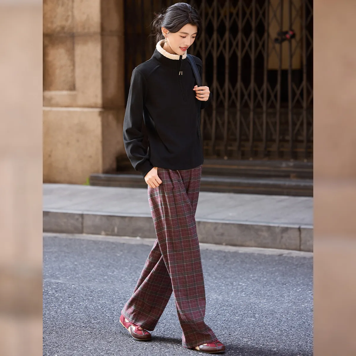 LOUIS YAO Knitted German Velvet Double sided Thick Hoodie 2025Autumn Casual Sweatshirt Contrast Color Stand up Collar Zipper Top