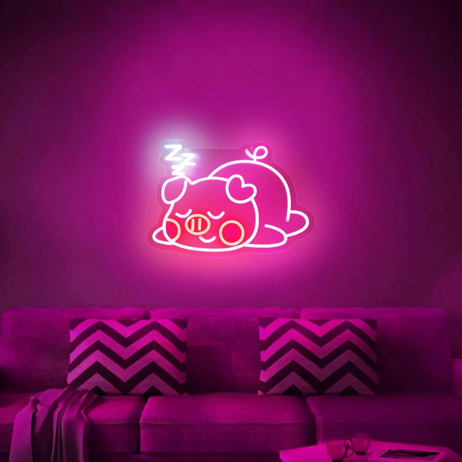 علامة ضوء نيون خنزير وردي للنوم ، جماليات عكس الضوء ، ديكور حائط ، غرفة رسم ، متجر ، نادي ، هدية عيد ميلاد ، حفلة