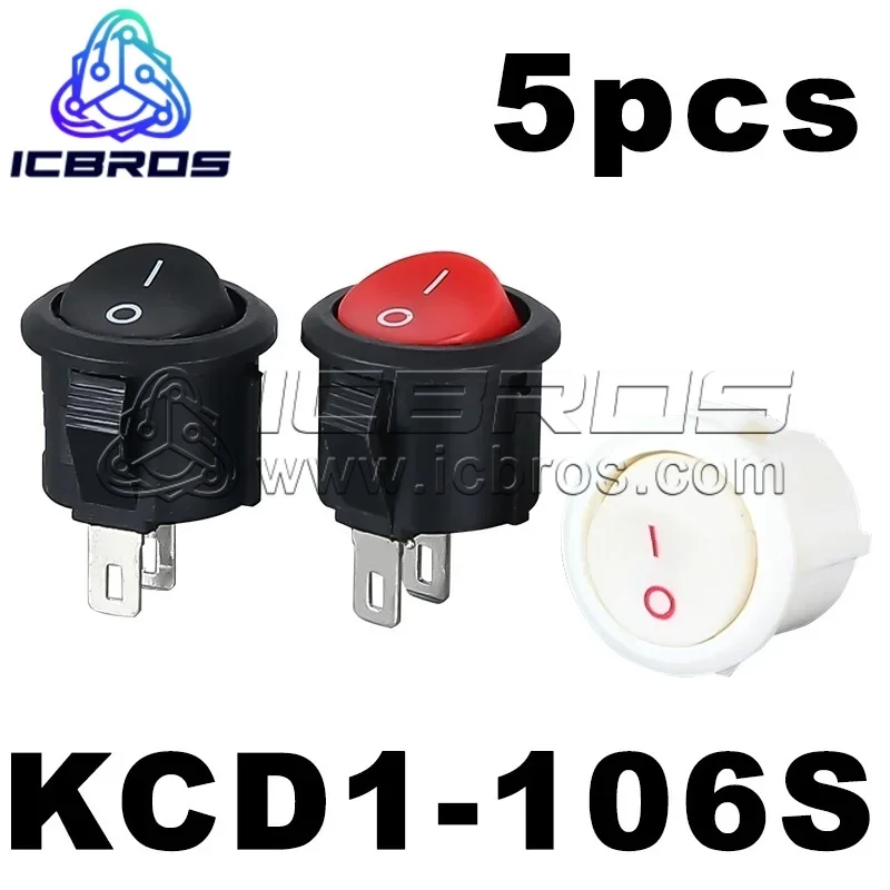 

5pcs/lot KCD1 KCD1-106S 2Pin 3Pin 15mm on-Off on-Off-On SPST Round Rocker Switch 10A/250V Push Button Switch Self-locking