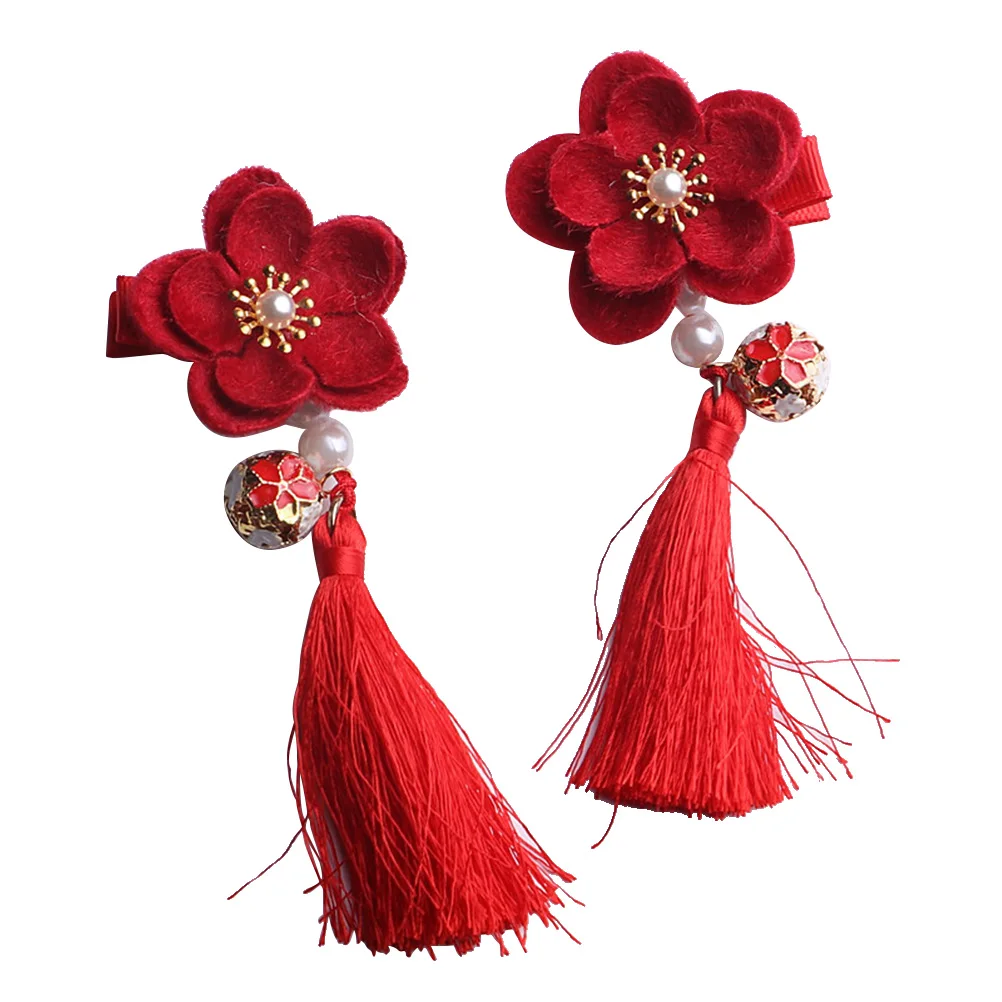 

Flower Hairpin Accessories Toddler Girl Tassel Clip Chinese Style Kids Hairstyle Decorations Easy Beautiful Matching Dress Up