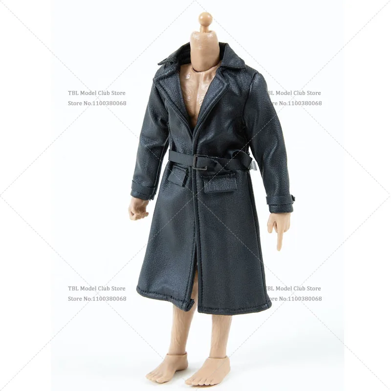 Maßstab 1:12, schwarze Farbe, Trend, mittellanger Leder-Trenchcoat, Windjacke, Kleidungszubehör für 15,2 cm große männliche Soldaten-Actionfiguren