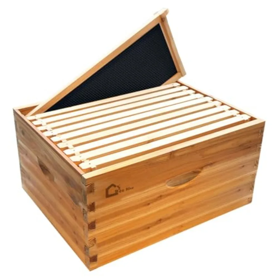 

Beekeeping supplement: 10-frame Langstroth deep brood beehive box beeswax-dipped wax-coated includes frames and foundation shee