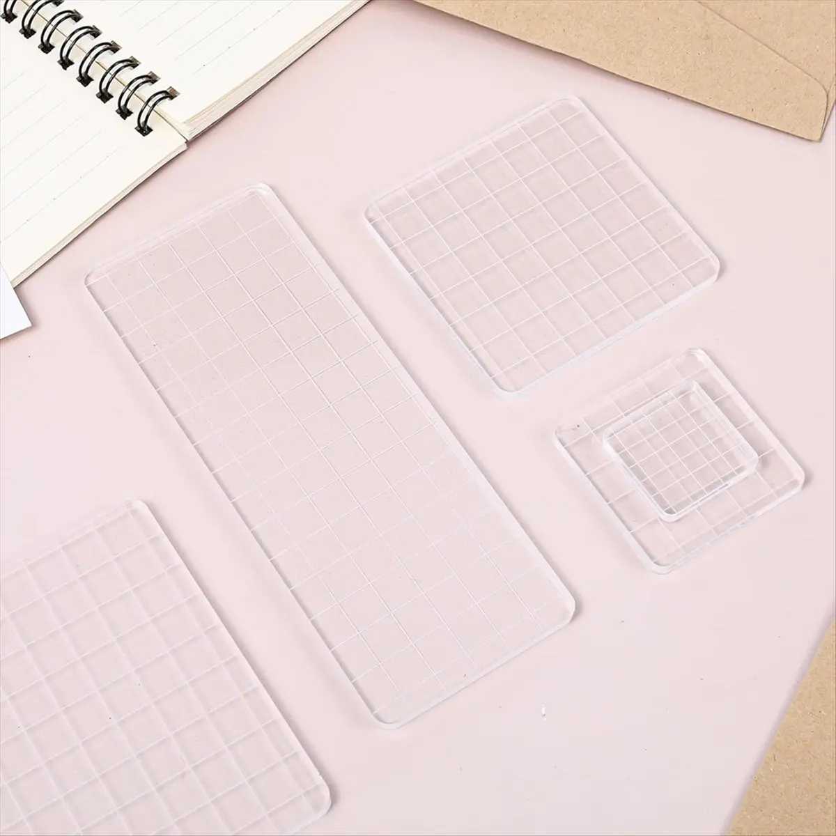X16A Hot 6PCS Acrylic Stamp Block with Grid Lines, Clear Stamping Blocks Tool Decorative for DIY Crafts Scrapbooking Card Making