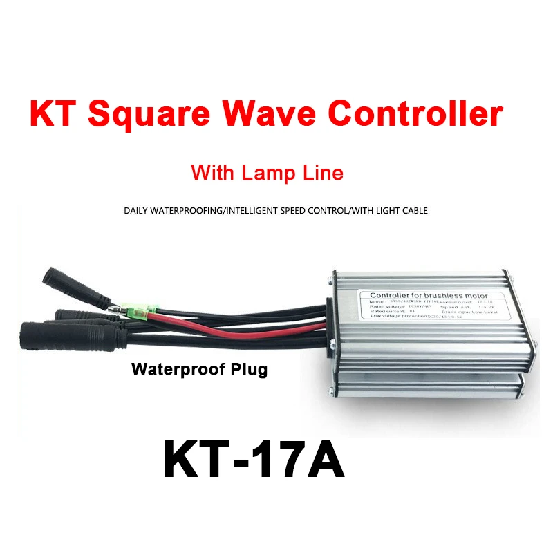 Original Electric bicycle KT Controller E-Bike 6-tube 36V/48V KT-17A Square Wave Controller Waterproof joint,With light wire