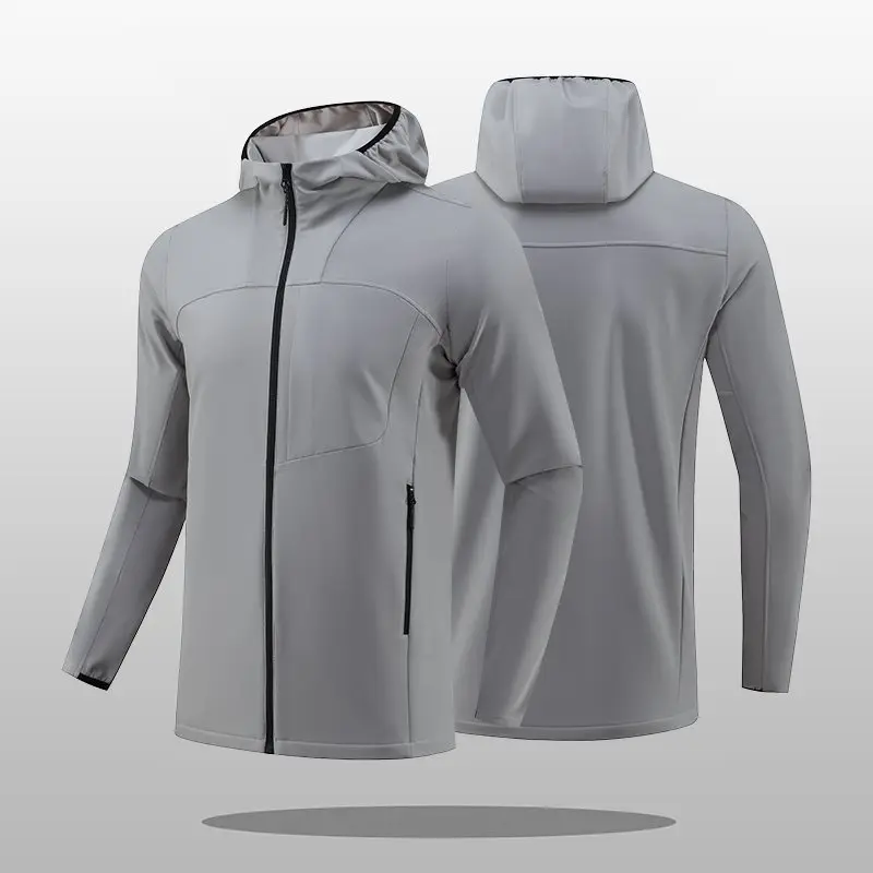 Men's Outdoor Sports Soft  Jacket Integrated Fleece Zipper Hooded Coat Lightweight Standard Fit Towel Fabric Male