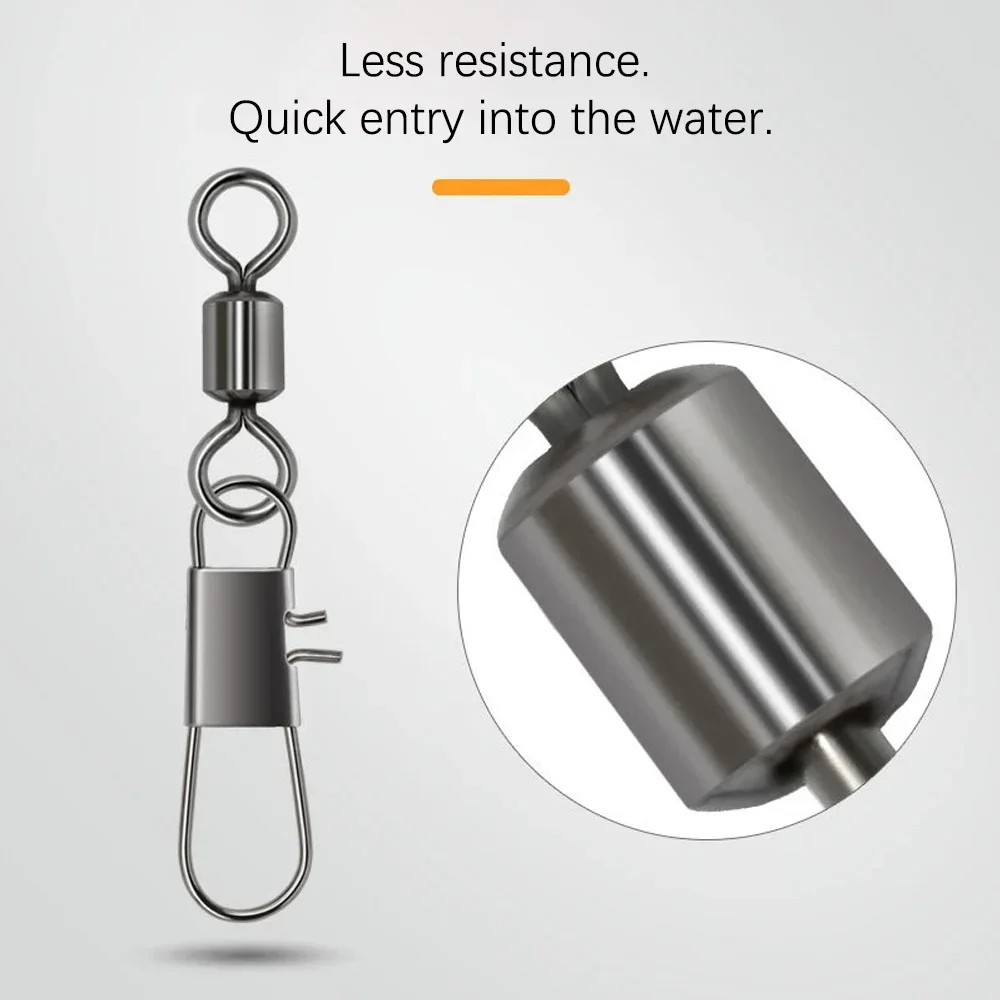 DNDYUJU 100pcs Fishing Connector Rolling Swivel with Interlock Snap Stainless Steel Snap for Fishhook Lure Tackle Fishing goods