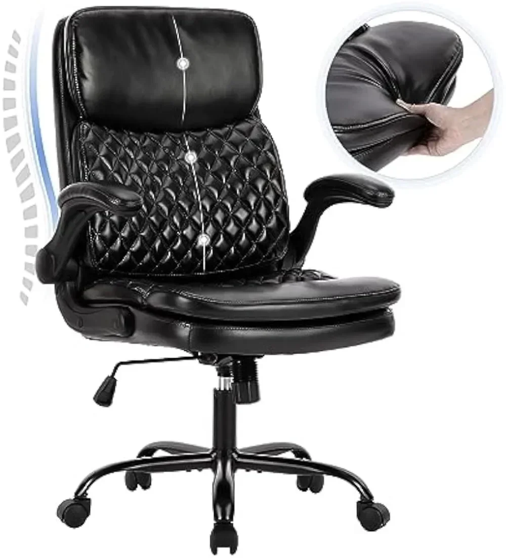 Office Chair, Executive Computer Chair, Ergonomic Home Office Chair with Padded Flip-up Arm, Adjustable Height and Tilt, Thick