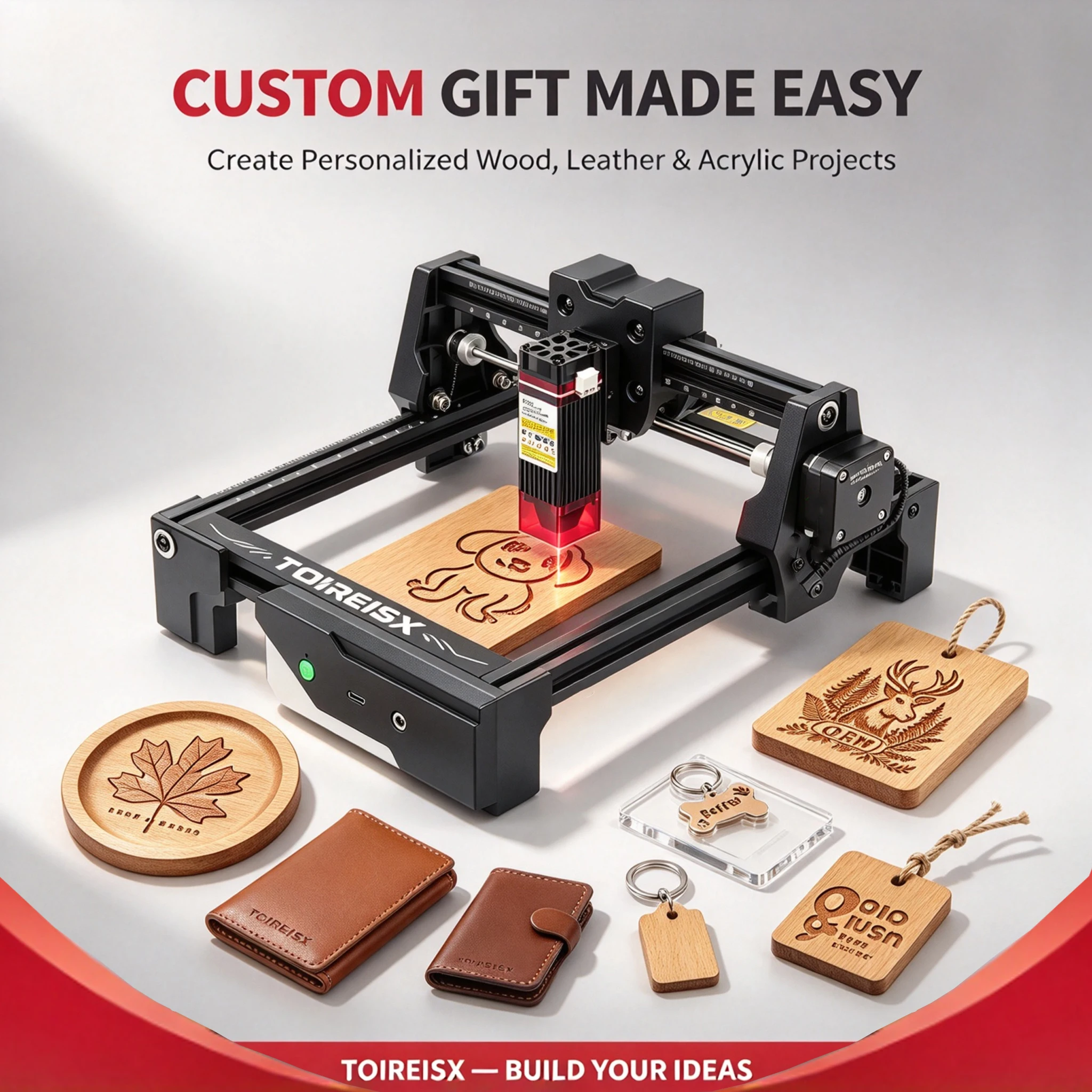 TOIREISX Laser Engraver and Cutter Machine, Laser Engraver 3.5W, 150×150mm, 10000mm/min, CNC DIY Laser Engraving Machine for Wood, Metal, Leather, Acrylic