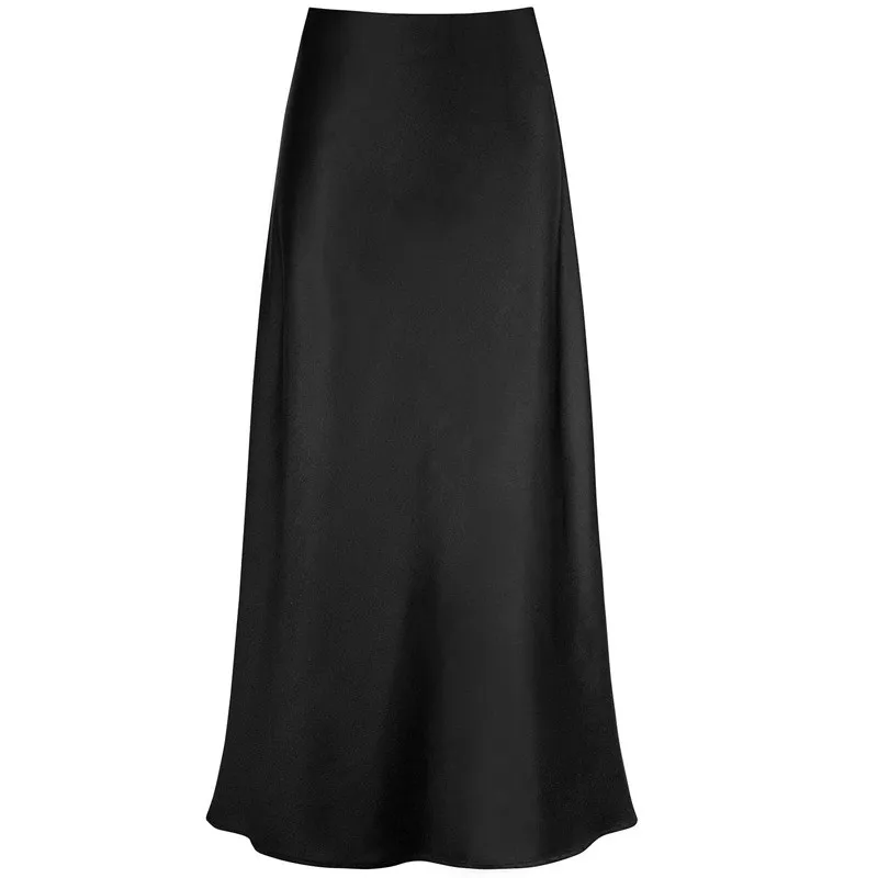 Midi Length Zipper Detail Skirt with a Line Silhouette Elegant Mercerized Finish Slight Stretch Graceful Commuter Women Skirt
