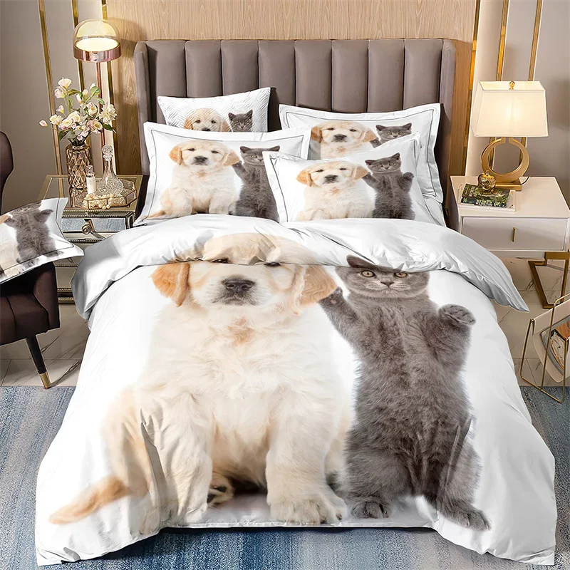 

Animal Cat Quilt Cover Sets For Girls, Microfiber Bedding Set, Single Bed, Soft And Comfortable Bed Linen, 1 Bedrooms, 135x200