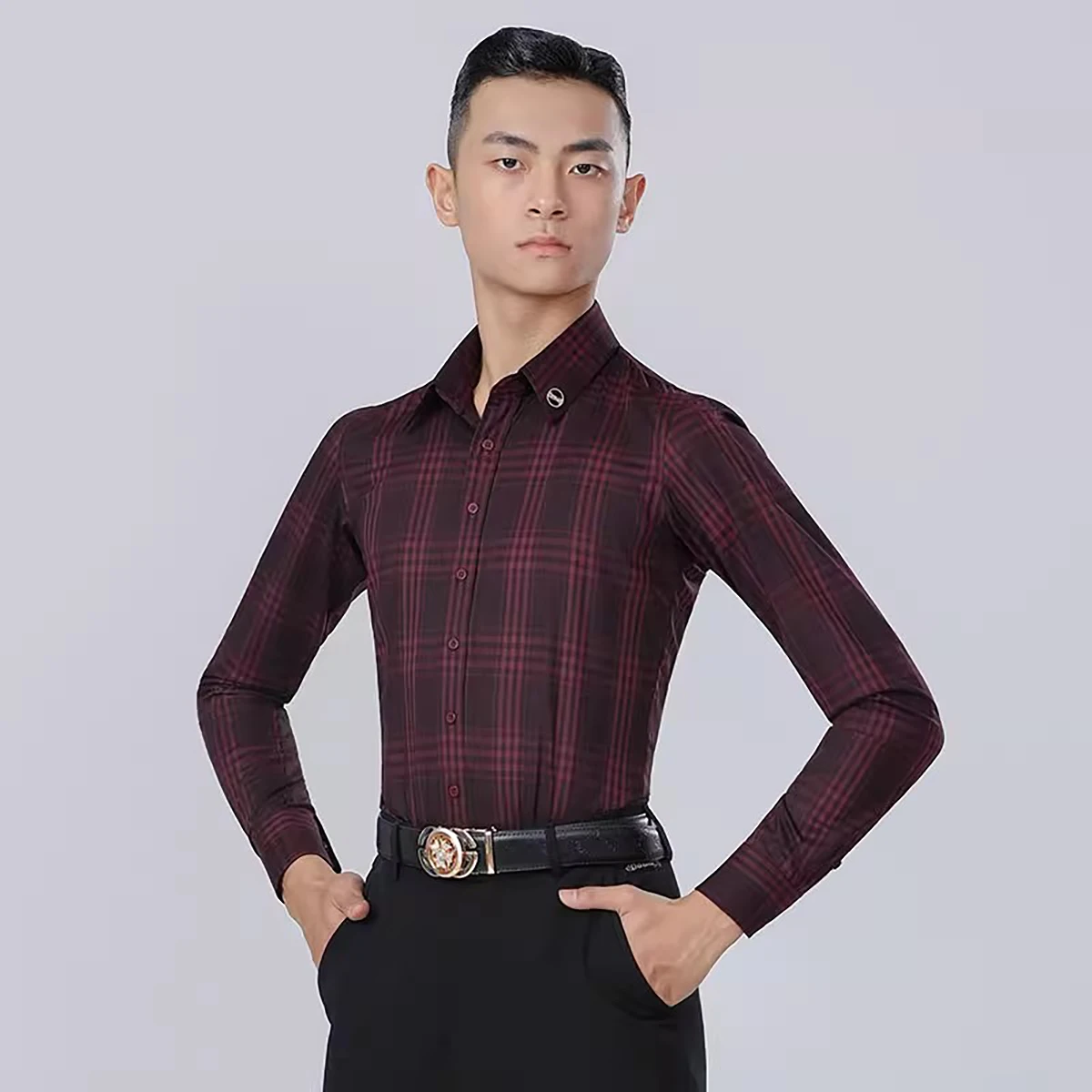 Męska koszula do tańca latynoamerykańskiego, bluzki do tańca towarzyskiego z długim rękawem, nowoczesny walc, odzież sceniczna