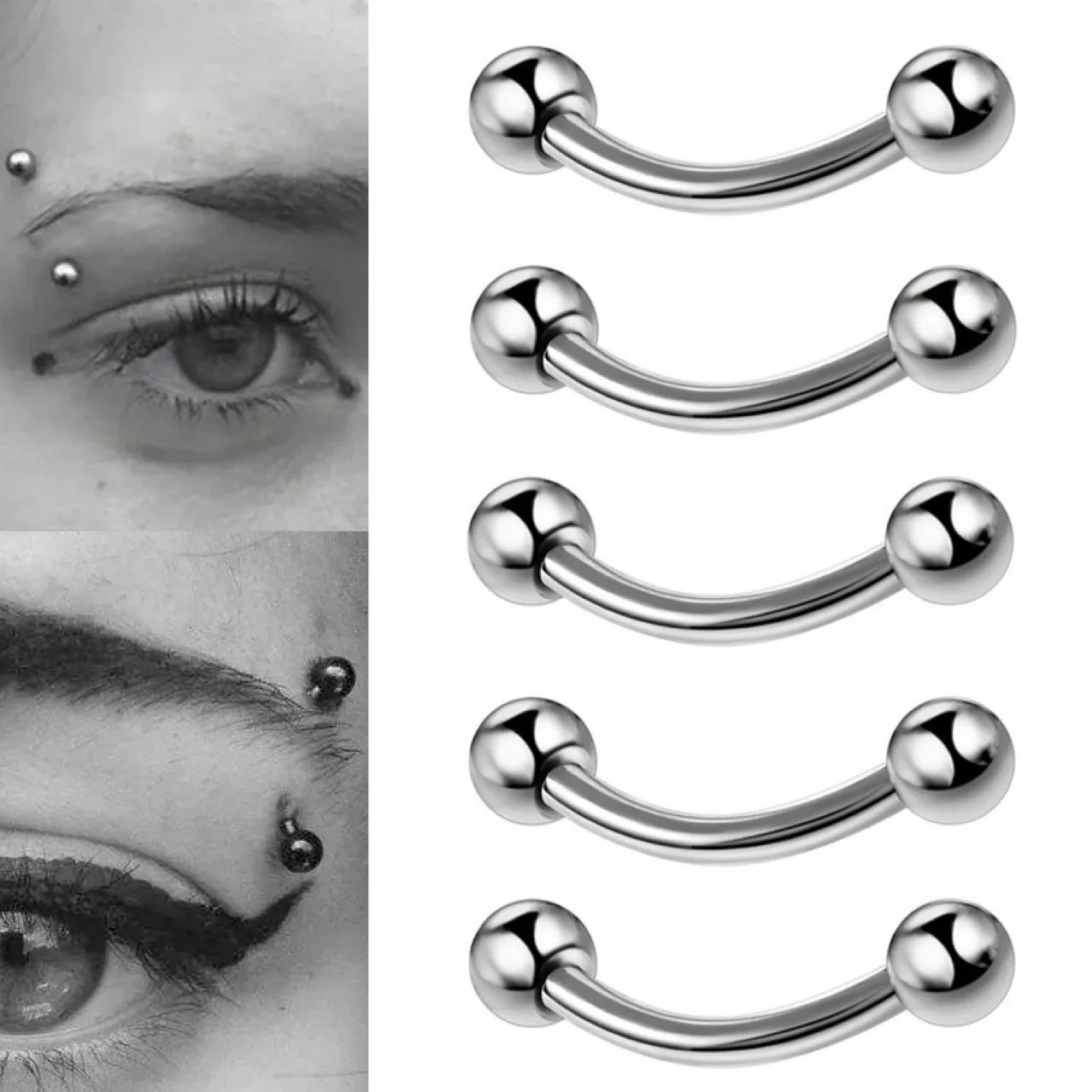 1Pair Eyebrow Piercing Banana Shape Lip Ring Stainless Steel Curved Barbell Stud Helix Navel Cartilage Earring Body Jewelry 16G