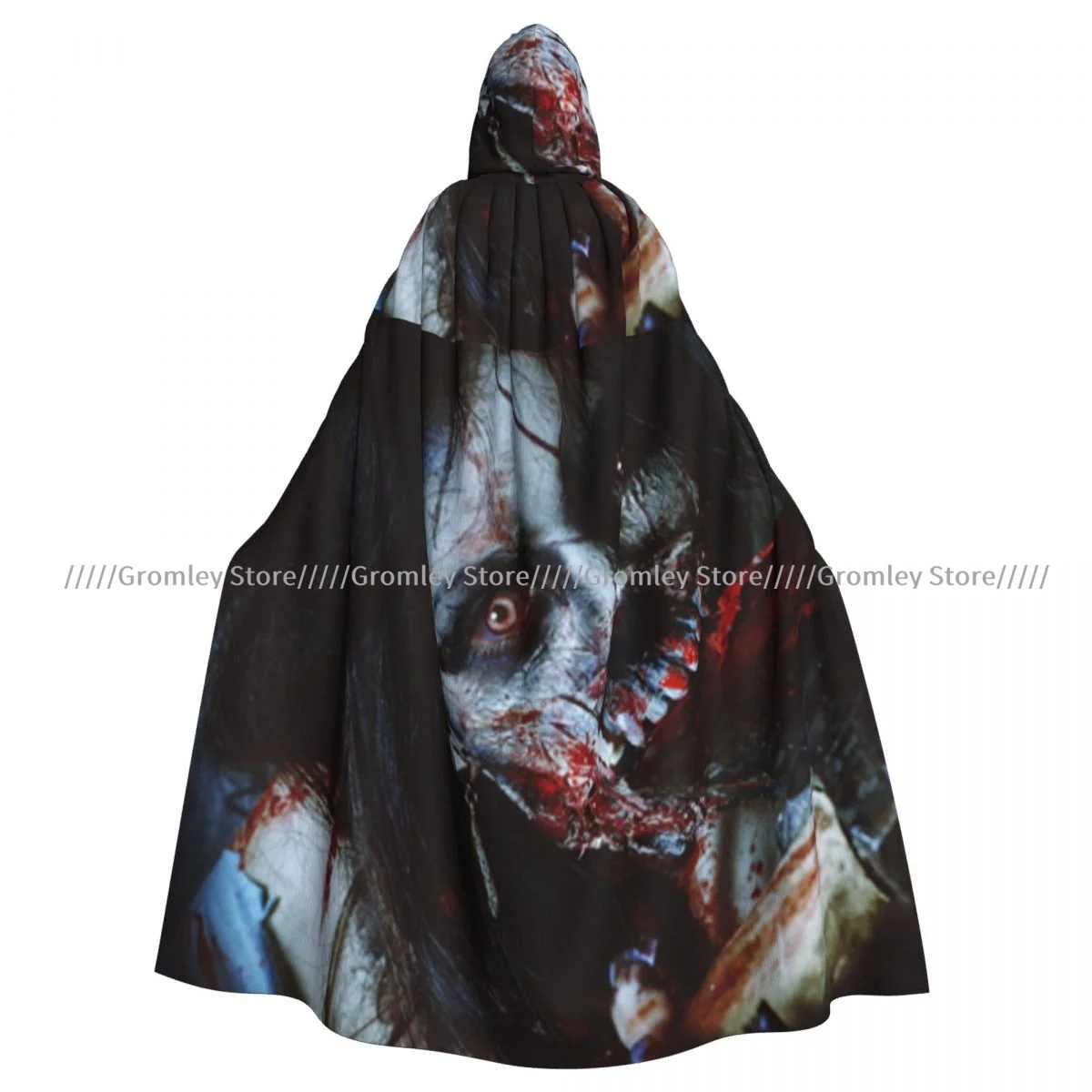 Scary Dead Woman With Bloody Tool Evil Fantasy Gothic Mystery Witch Cloak Hooded Cosplay Costume Halloween Adult Long Party Cape