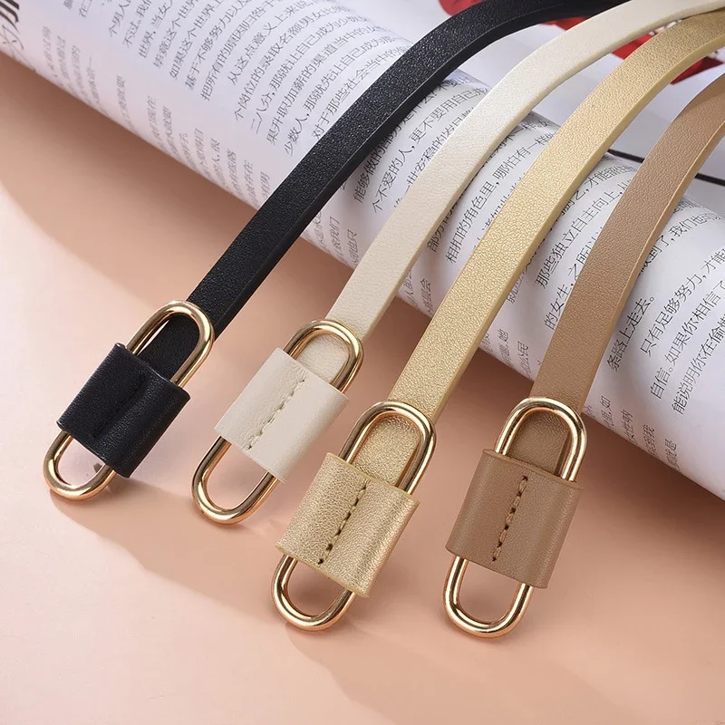 

Female Thin Belt Adjustable Mental Buckle Waist Belts Candy Colors Narrow Waistband Pu Leather Strap Dress Sweater Waist Straps