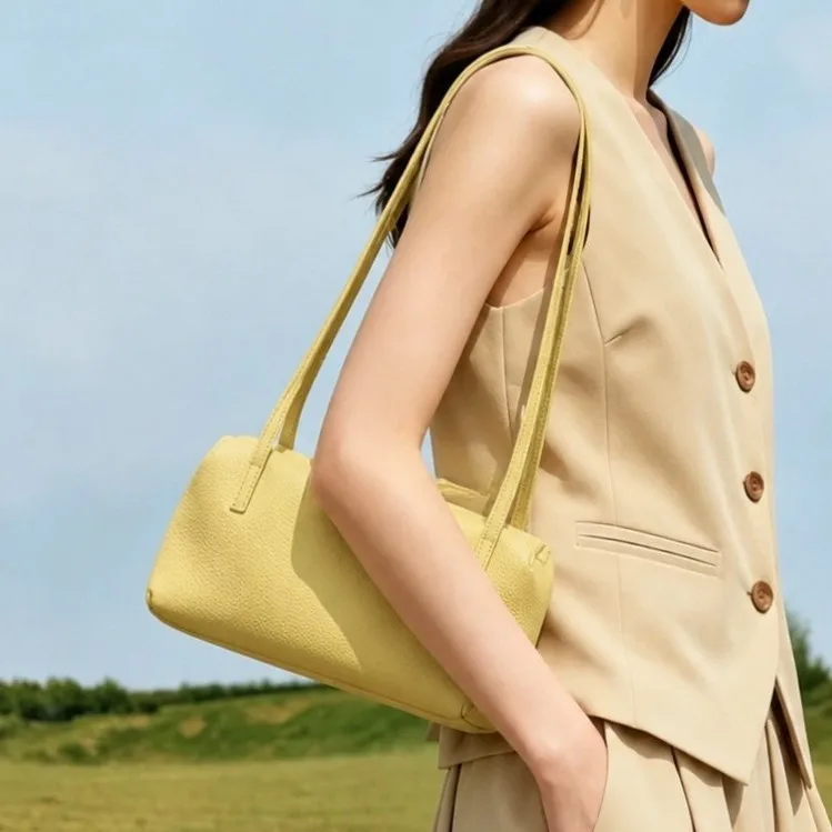 Genuine Cow Leather Women Handbag Luxury Designer Shoulder Bowling Tote Bag Ladeis Large Capacity Underarm Bag Female Pillow Bag
