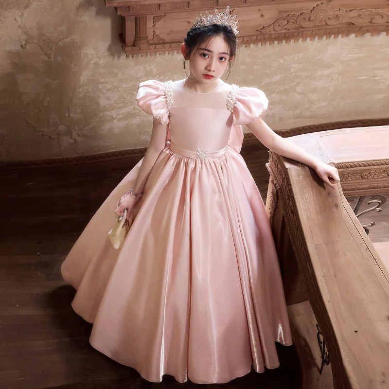 Girls' Evening Dress Big Kids High-end Light Luxury Niche Host Birthday Girl Princess Dress Children's Piano Performance Dress