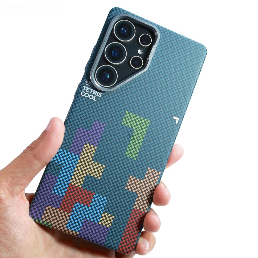 Splicing Squares Carbon Pattern Magnetic Case for Samsung S26 S25 S24 S23 Ultra Camera Lens Protective Hard PC Phone Cover Shell