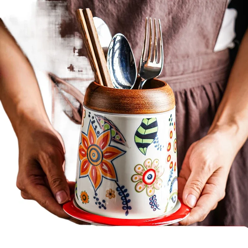 

drain chopstick tube household ceramic chopstick basket wall hanging chopstick tube creative light luxury tableware storage