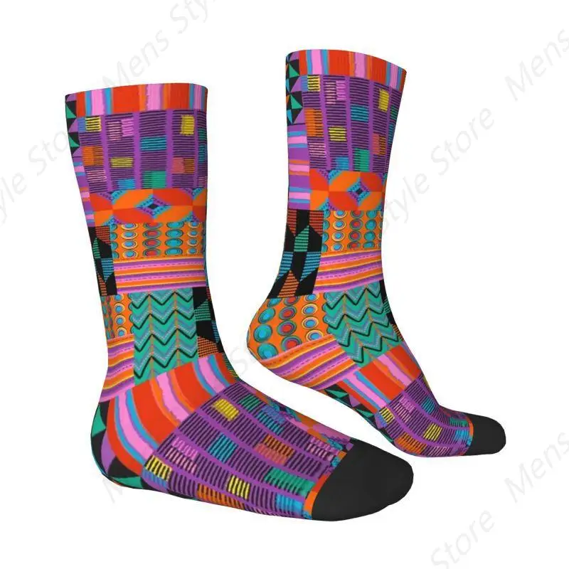 Unique Wax Print Ankara Kente Pattern Dress Socks Men's Women's Warm Fashion Novelty Africa Ethnic Tribal Art Crew Socks