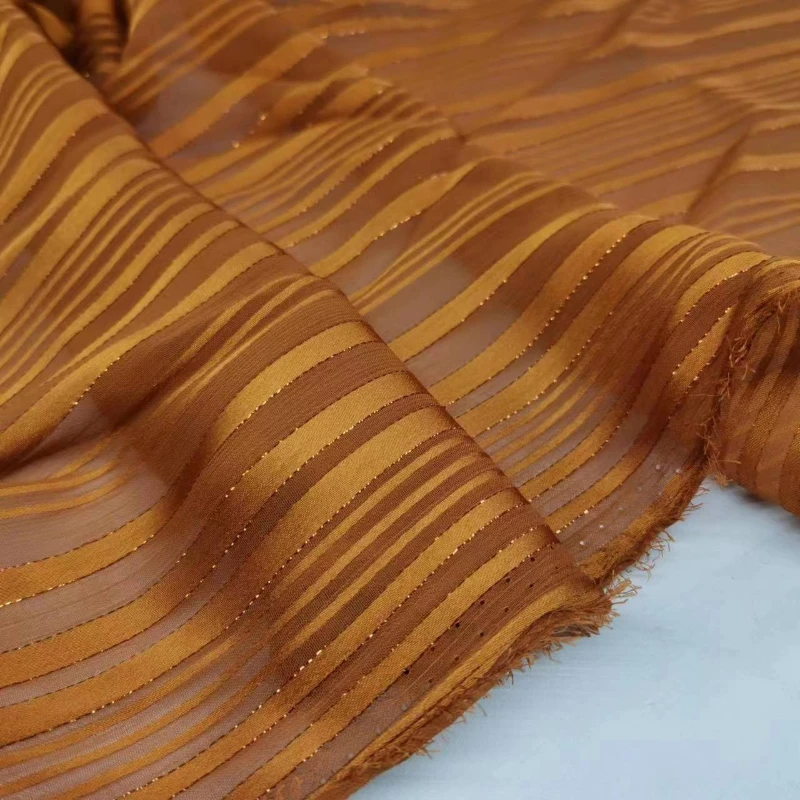 1meter Chiffon Fabric Solid Color Metallic Thread Textured DIY Sewing Women Dress Breathable Lightweight Fashion Crafts Material