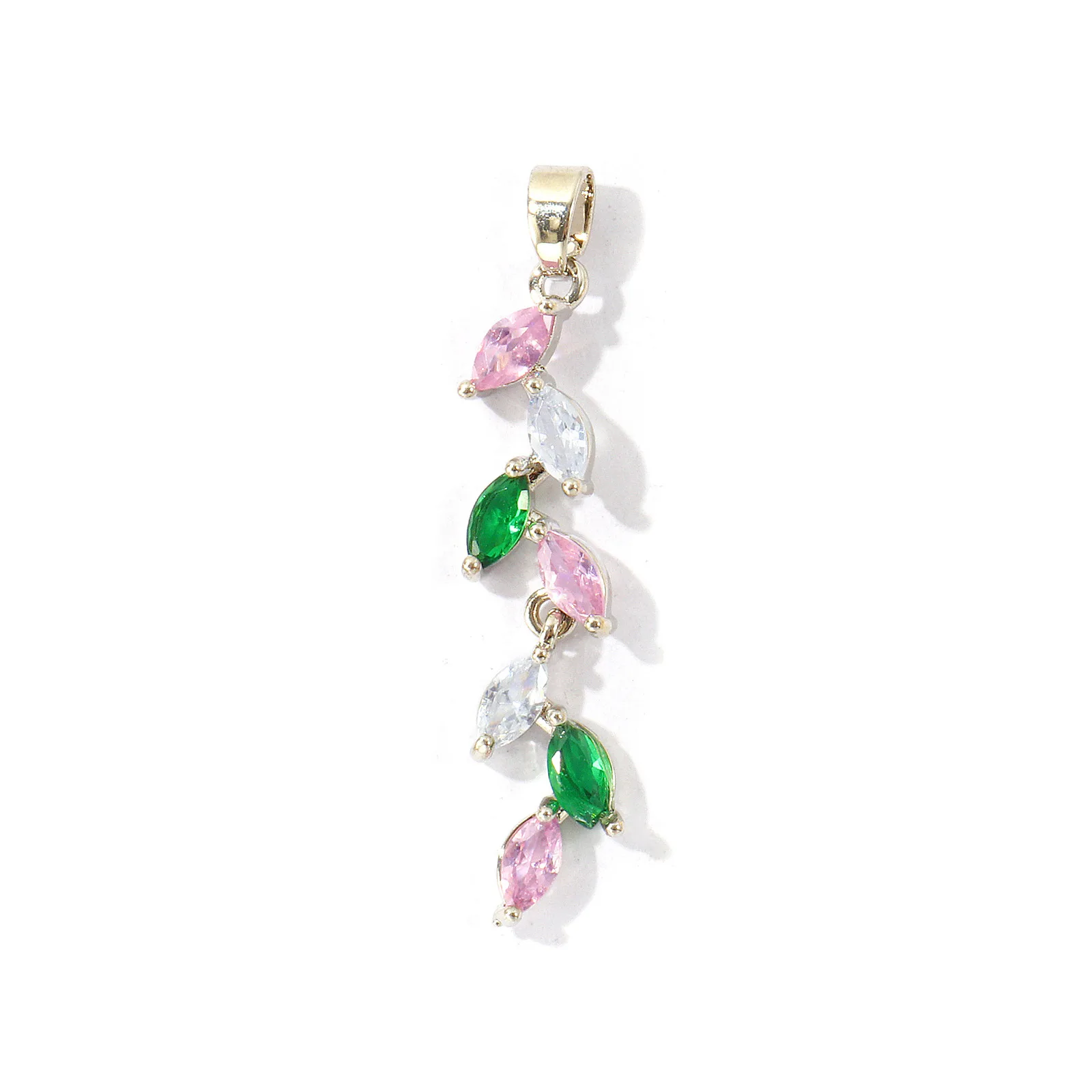 2 Stück Messing- und Zirkonia-Anhänger, Blattform, mehrfarbig, zum Basteln von Halsketten, Ohrringen und Schmuck, 4,8 cm x 0,9 cm, Großhandel. – Detail 9