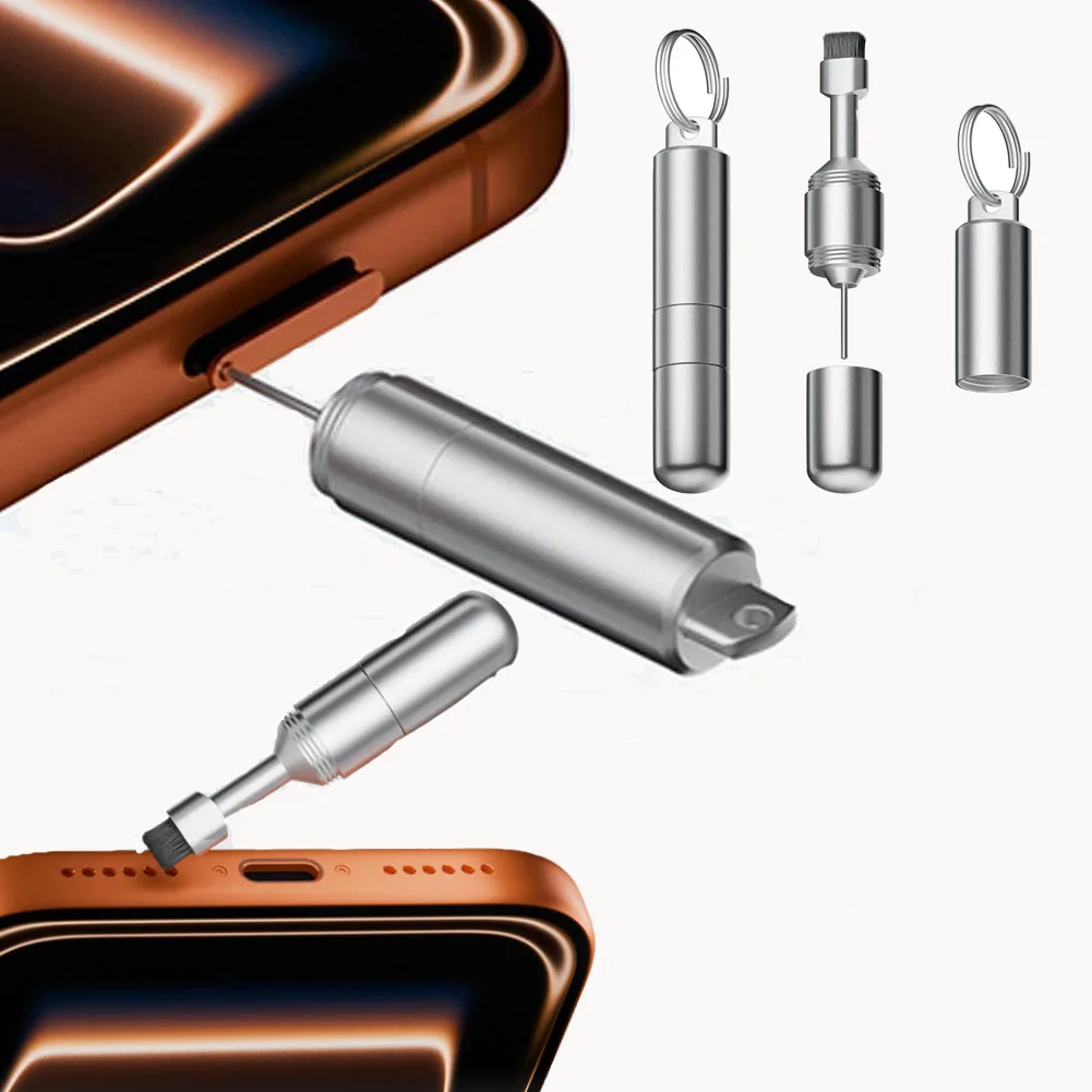 מברשת ניקוי, מחט לאיסוף כרטיסים, מנקה 2 ב-1, מחזיק מפתחות נייד, מתאים לטלפונים ניידים, רמקולים, אוזניות, אוזניות בלוטות'