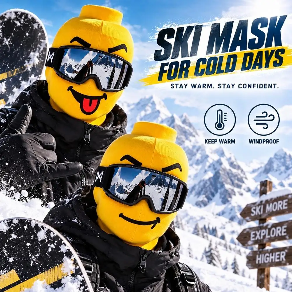 Realistic Face Balaclava,Funny Ski Snowboard Face Mask,Outdoor Cycling Windproof Head Cover,Yellow Man Mask Funny Design