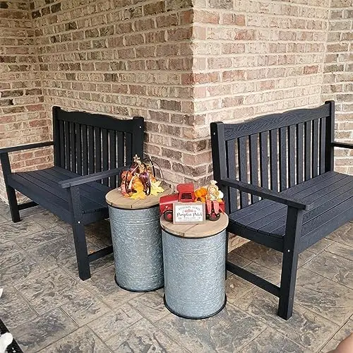 All-Weather 2-Person Outdoor Bench, 800 lbs Capacity HIPS Plastic Garden Bench for Patio, Backyard, Porch and Park