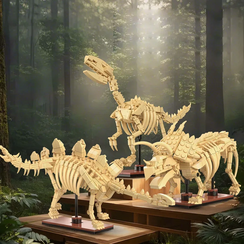 

Moc iDEA Jurassic Dinosaurs Skeleton Building Block Velociraptor Triceratops Stegosaur 3in1 Tyrannosaurus Rex Model Bricks Toys