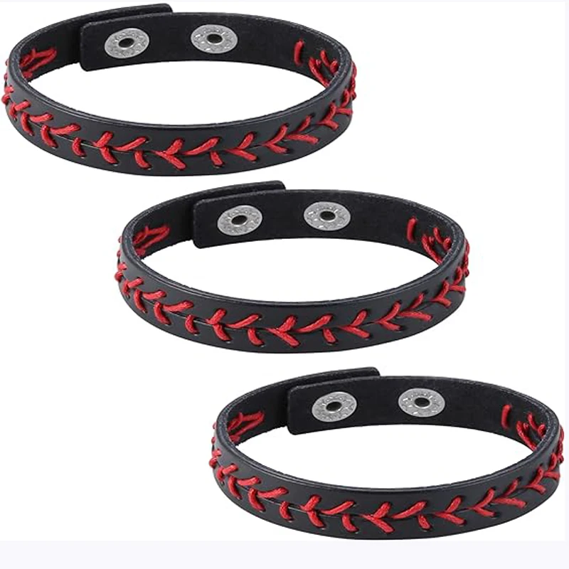 1 or 3 pcs Genuine Leather Baseball Bracelet Wristbands Baseball Gifts for Boy Men Women Girl Players Sports Team