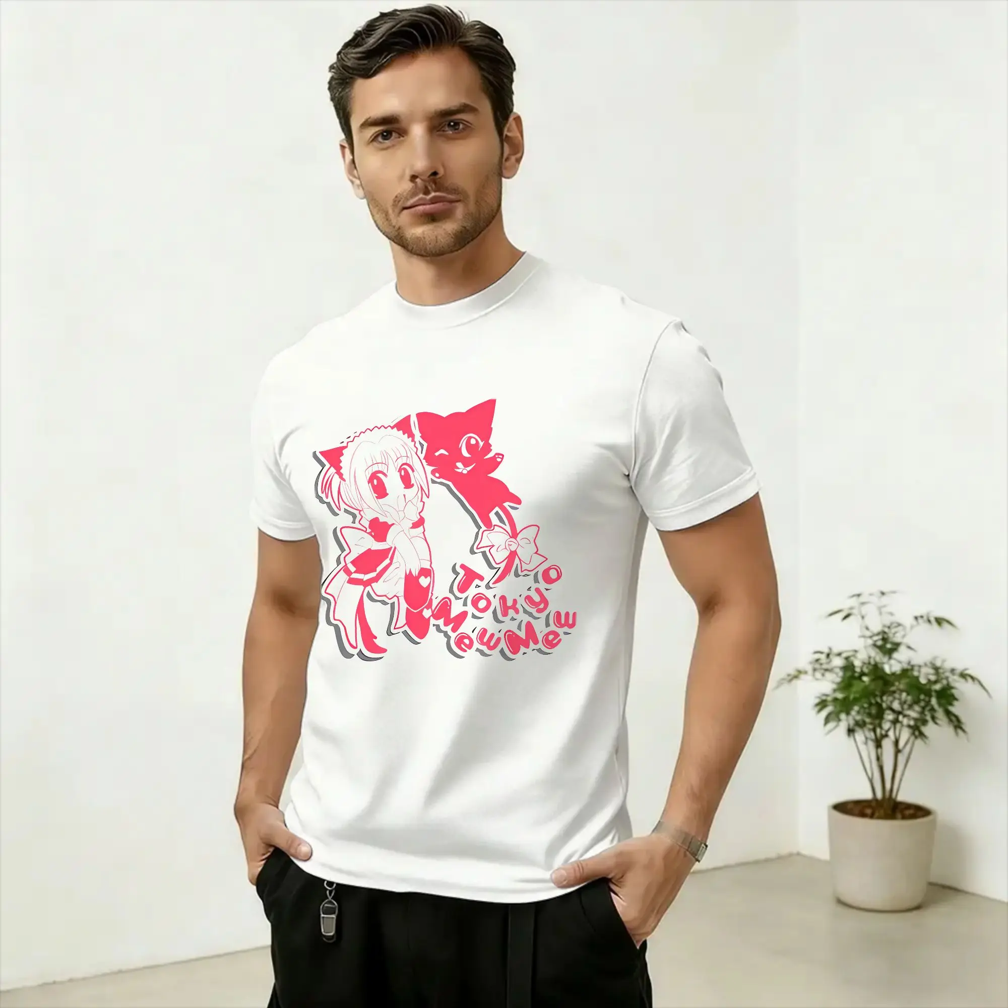 Novelty Tokyo Mew Mew T-Shirts Men Round Neck Pure Cotton T Shirts  Short Sleeve Tee Shirt Gift Clothing
