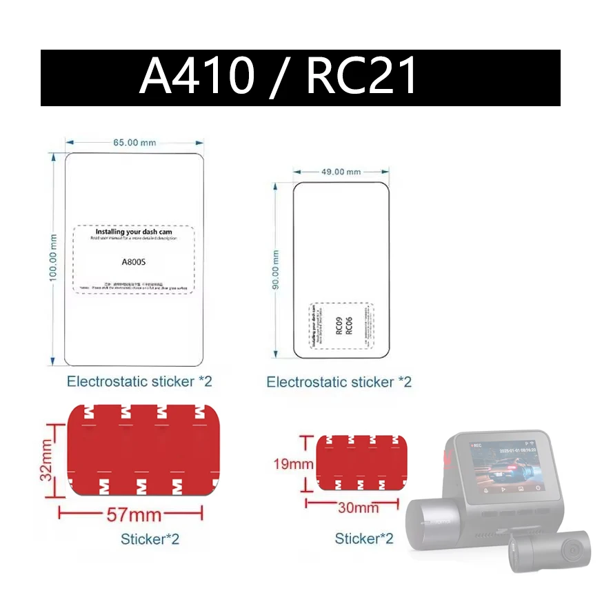 For 70mai Dash Cam A410 Mount Sticker Static Stickers FOR 70MAI Rear Camera RC21 Sticker For 70mai A410  HD Screen film