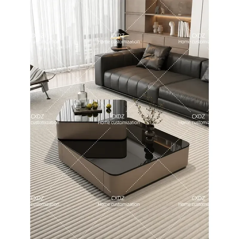 Italian Light Luxury Rotating Coffee Table Modern Minimalist Square Design for Living Room Small Apartment High End Household