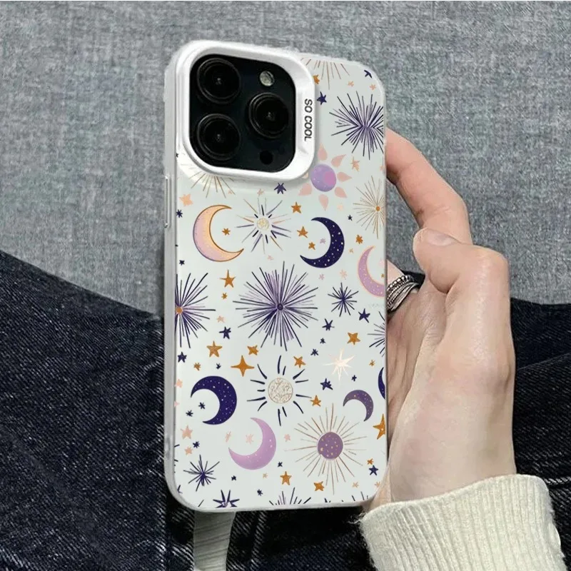 Sun Moon And Stars Romantic Phone Case For iPhone 17 Air 16 11 12 13 14 15 Pro Max 16 15 14 Plus 16E Shockproof Bumper Cover