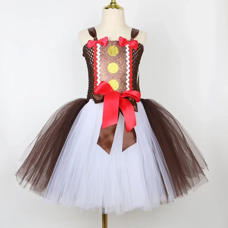 Рождественский костюм для девочек с пряничным человечком, детская праздничная рождественская праздничная одежда, детская рождественская пачка с имбирем и печеньем Dre@0Z *