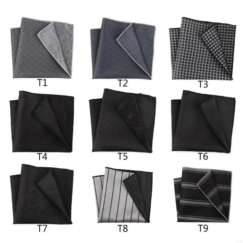 C71F Portable 25.5x25.5cm Dark Pattern Handkerchief for Male Gentleman Polyester Handkerchief Printed Groom Handkerchief