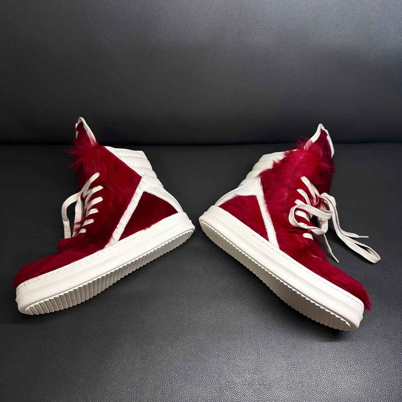 Fashion Men Ankle Boot Red Horsehair Boots Women Sneaker Black Horse Hair High Top Shoe Ro Luxury Casual Shoes Zipper Sneakers