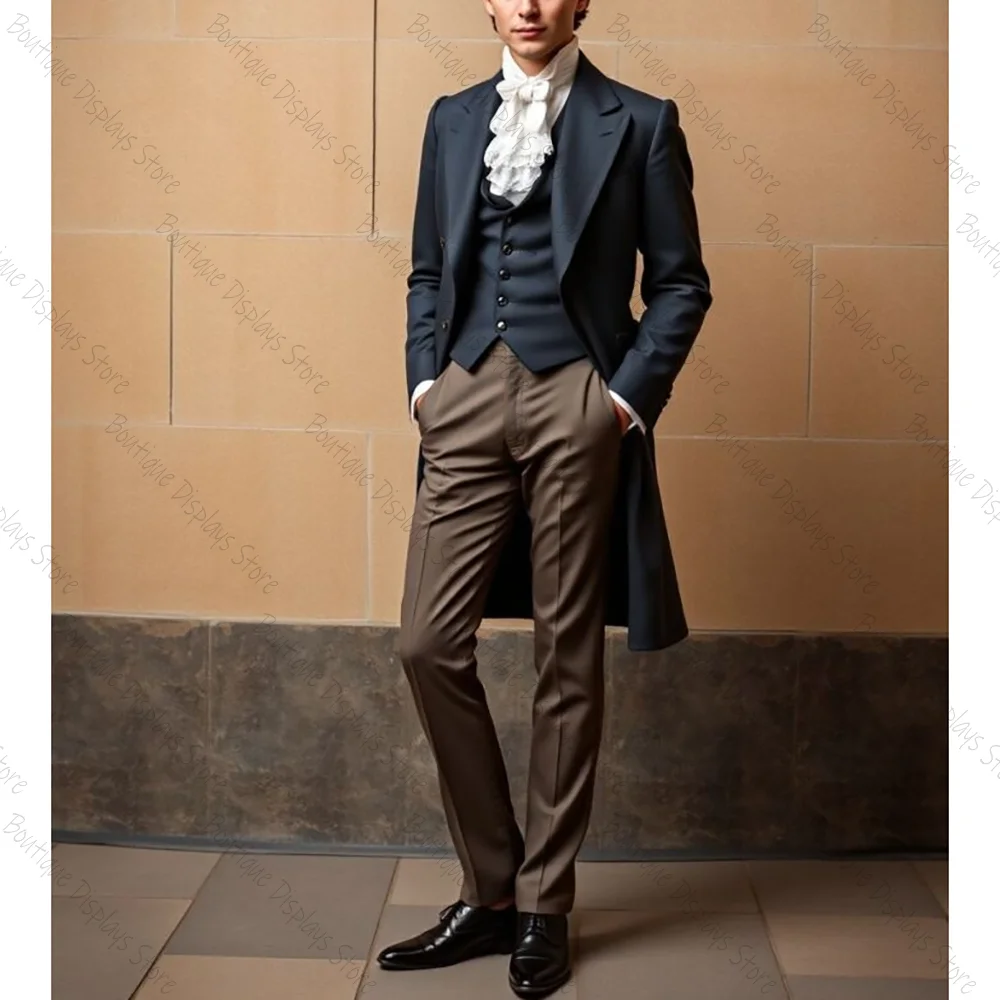 

Handsome Tailcoat Men Suit Single-breasted Peak Lapel 3 Pieces(Jacket+Pants+Vest) Male Formal Wedding Party Set