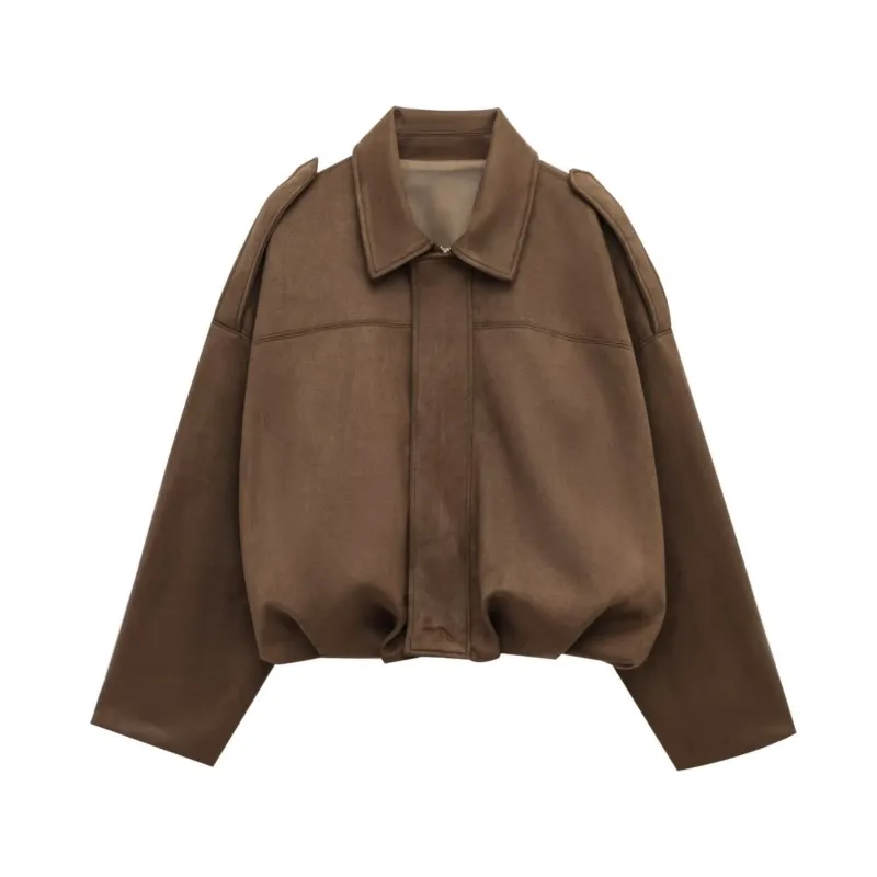 

Fashion High Street Pilot Jacket 2025 Spring Autumn New Long Sleeve Lapel Collar Loose Short Coat Lady Street Outerwear Chic Top