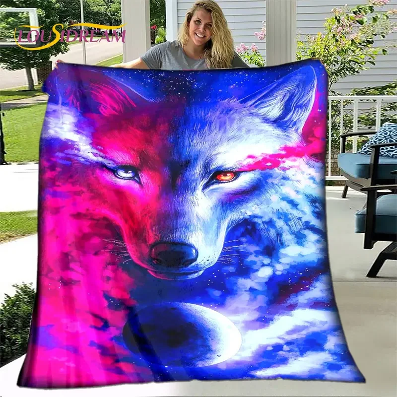 3D wolf spirit Fenrir moon dream animal blanket, flanel blanket throw blanket, warm blanket for living room bed sofa