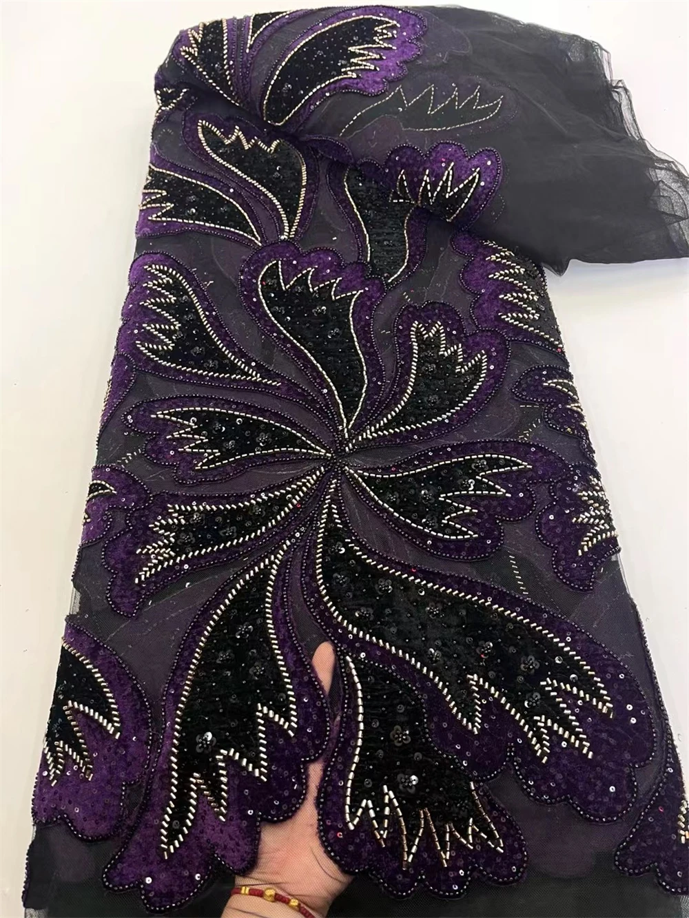 Luxury African Beaded 2025 High Quality Nigerian Sequins With Pearl Lace French Tulle Lace Fabric For Party Dress Sewing