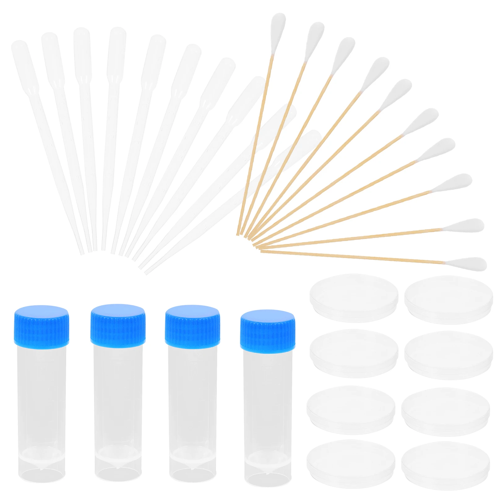 

10 Petri Dishes Agar Plates Science Project Kit Cotton Swabs Droppers Test Tubes Disposable Lab Supplies Storage Tubes