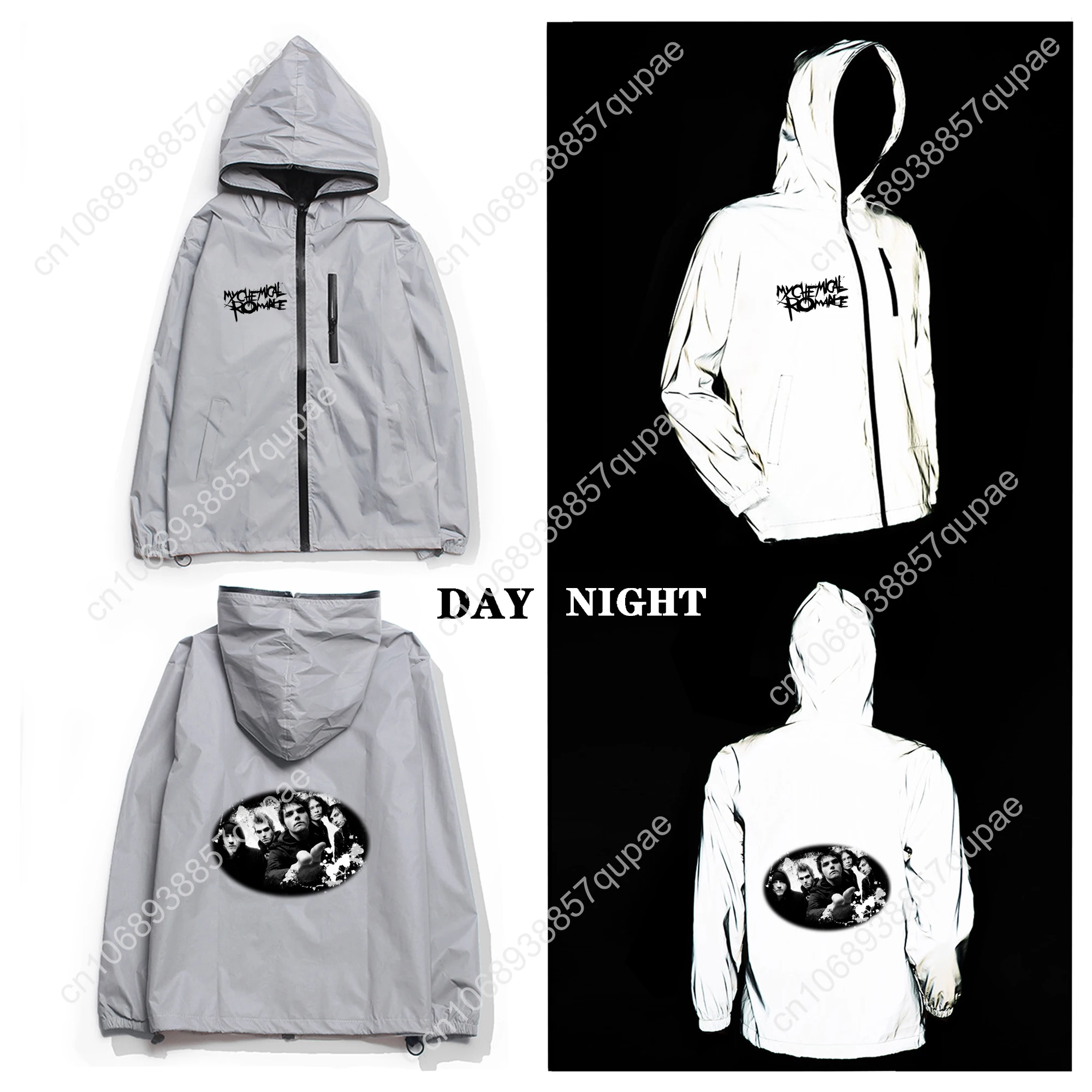 Meu romance químico rock band jaqueta reflexiva cantor de rock casaco das mulheres dos homens com capuz blusão runing bolso personalizado hoodie