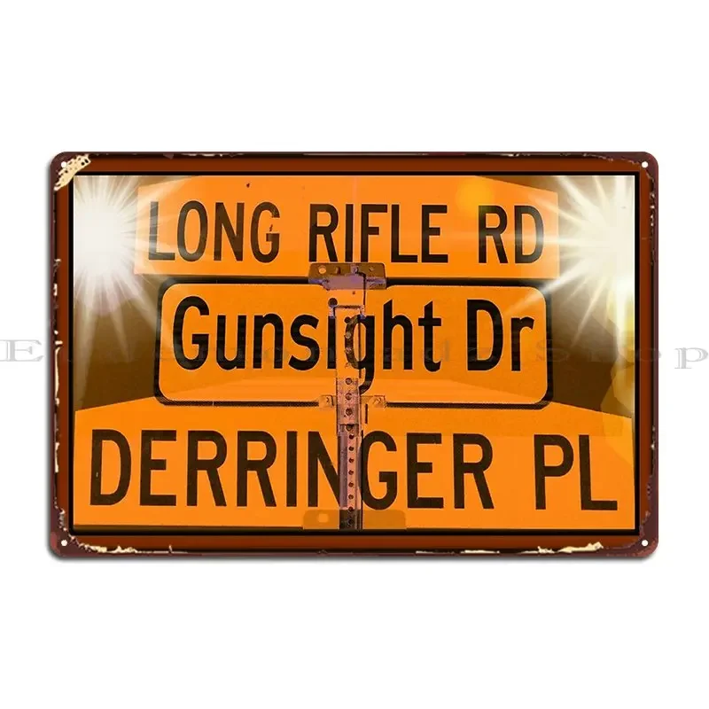 Letrero de Metal de Rifle largo Gunsight Derringer, garaje, crear cine, decoración de pared personalizada, cartel de estaño