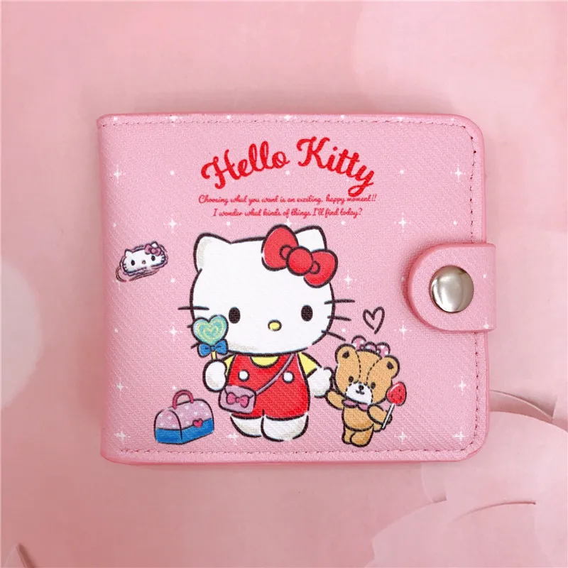 Sanrio series Casual short 2 fold money bag Hello Kitty KUROMI MELODY Children's gift Christmas Gift Pink is a cute girly heart