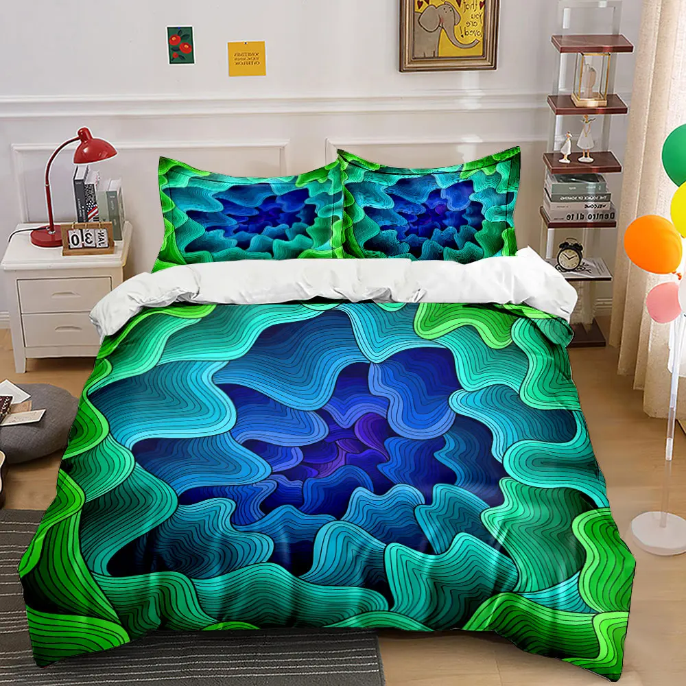 Abstract layered line art Bedding Set for Kids Luxury Gift 3pcs Digital Print Comforter Set Soft Comfortable Breathable
